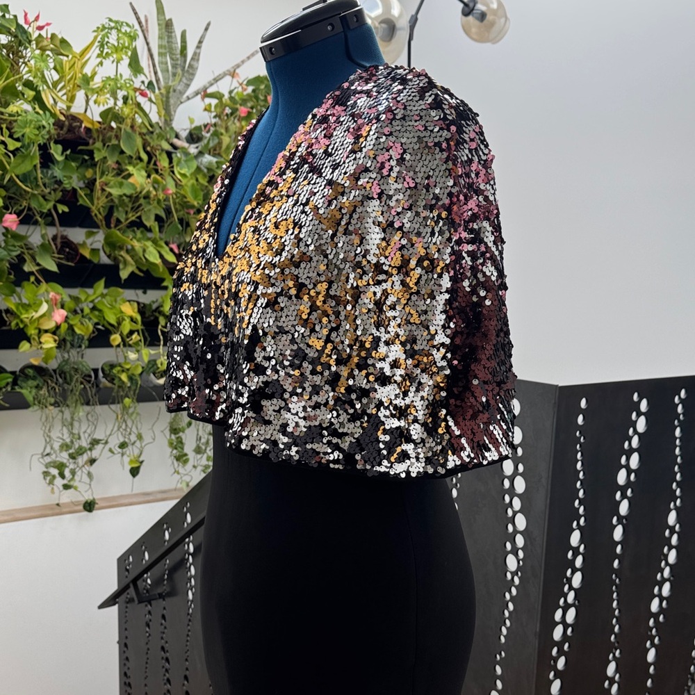 Black Dress with Sequin Cape - Size 12 - Picture 3 of 6